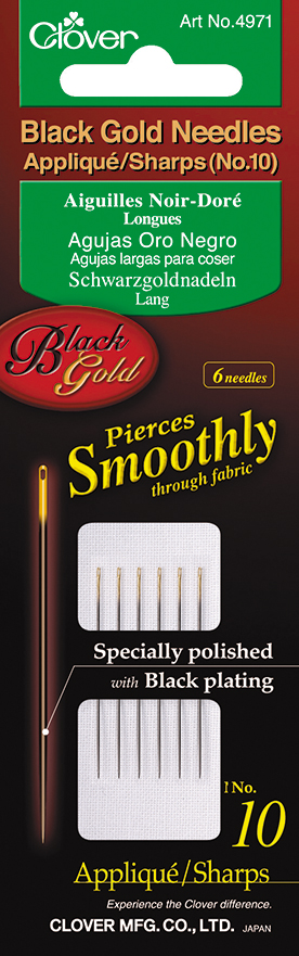 Clover Black-Gold Applique Needles, Size 10